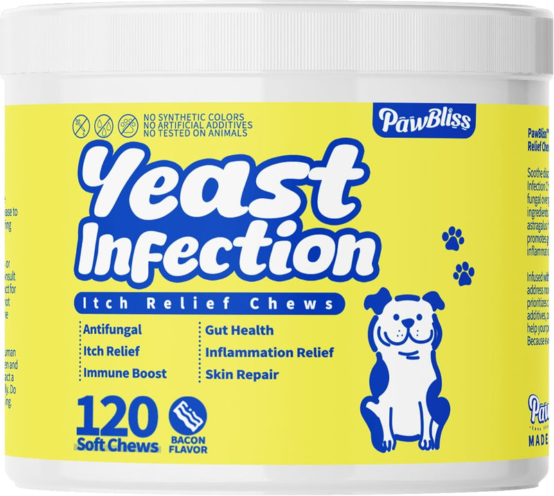 Yeast-Infection-Treatment for Dogs – Soothing Itchy Skin, Ears & Paws – Natural Relief with Omega-3, Collagen, PAU D’Arco & Apple Cider Vinegar – Dog Yeast-Infection Support Chews