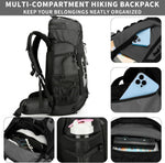 75L Hiking Backpack with Rain Cover Waterproof Camping Backpack Shoes Warehouse for Men Women, Frameless