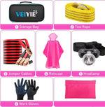 Car Roadside Emergency Kit with Jumper Cables, Car First Aid Kit Emergency Kit for Vehicles, Car Safety Roadside Assistance Kit Headlamp, Tow Straps, Gloves, Essential Car Accessories for Men, Women