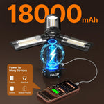 Camping Lights with Remote, 18000Mah Rechargeable Camping Lantern & LED Work Light, Detachable Tripod Stand up to 6.7 Ft, 3 Lamp Heads for Camping Essentials & Emergency, Black