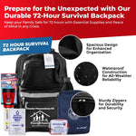 First My Family All-In-One 4 Person, 72 Hour Emergency Survival Kit for Fires, Earthquakes, Hurricanes, Floods, Tsunami and Other Disasters - Premium Black Backpack
