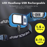 LED Rechargeable Headlamp with LCD Display, Ultra-Light 3 Colors Headlamp with Motion Sensor, White Red Warm Light, 1.7Oz 5 Modes Waterproof Headlights for Outdoor Camping Hiking Emergency