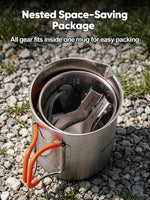 Titanium Camping Cookware 420ML & 750ML Titanium Pot with Lid and Spork Lightweight Camping Pot for Backpacking Hiking Traveling and Picnic