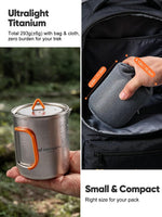 Titanium Camping Cookware 420ML & 750ML Titanium Pot with Lid and Spork Lightweight Camping Pot for Backpacking Hiking Traveling and Picnic