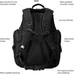 52L 1050D Airplane Approved Tactical Travel Backpack, Black | 17 Inch Gaming Laptop Compartment, Heavy Duty MOLLE 72 Hour Bug Out Bag, External Expandable Pocket