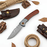 Damascus Steel Folding Knife ? Handmade EDC Pocket Knife with Wooden/G10 Handle for Camping & Outdoor