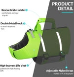 Dog Life Jacket,Dog Life Vest for Swimming,Xs Dog Swim Vest,Lightweigth Adjustable Reflective Puppy Pet Float Life Preserver Vest with Back Zip,Rescue Handle,Metal Hook (Green XS)