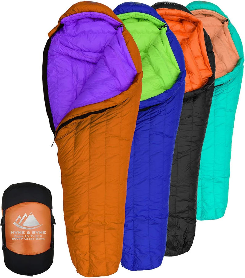 Eolus 15 F Hiking & Backpacking Sleeping Bag - 3 Season, 800FP Goose down Sleeping Bag - Ultralight - Black/Clementine - 78In - Regular