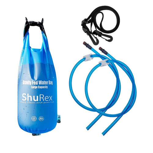 3-Gal Gravity-Fed Water Bag with 2 Outlet Pipes for Sawyer Water Filtration System Survival Water Filter Straw, Compatible with Lifestraw and Other Water Filter Straw, Bpa-Free (12L/3Gal)