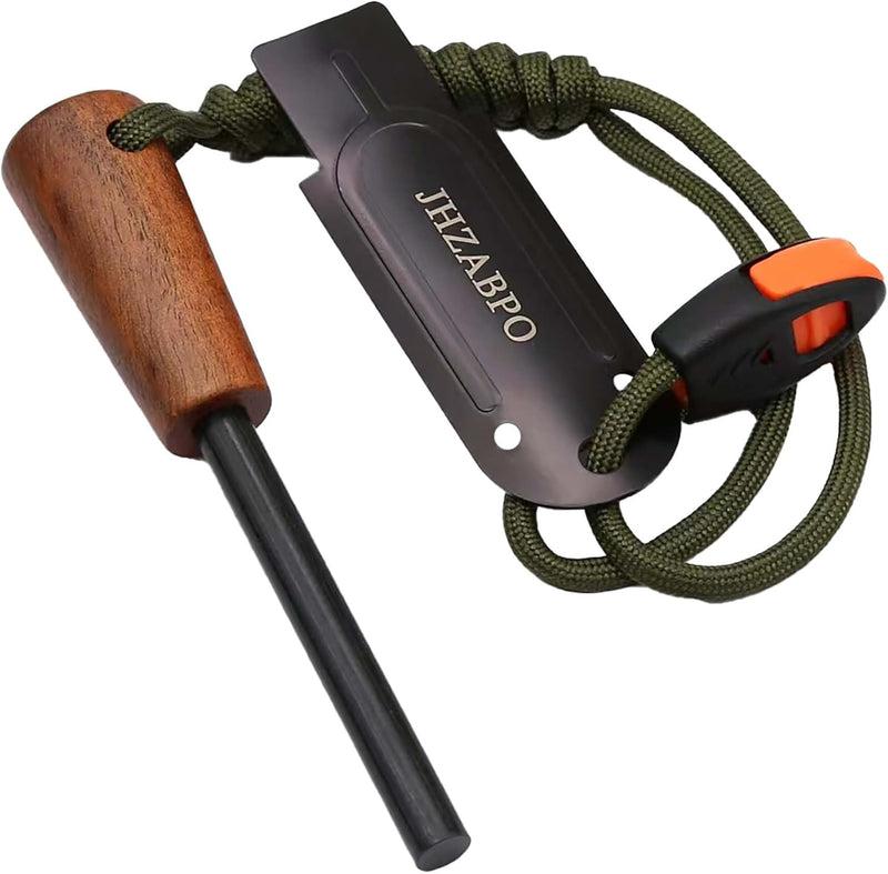 Fire Starter for Campfires, Flint and Steel Fire Starter Kit, Ferro Rod Survival Kit, Fast Fire Stick with Survival Whistle, Regular Size