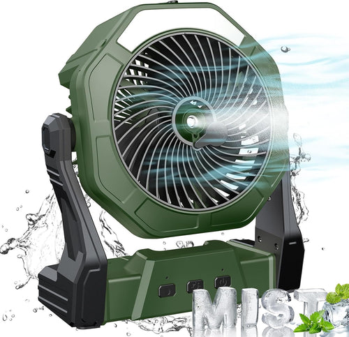 Portable Misting Fan for Outdoor Cooling, [24-90Hrs] Battery Powered Mist Fans with Water Misters & LED Lantern, 8-Inch, 250Ml Tank, for Patios, Home, Outside, Camping, Outdoor&Indoor Use