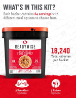 Emergency Food Supply - 84 Servings Breakfast & Entrée Bucket, Protein Meals, Dehydrated & Freeze Dried Food for Backpacking, Camping Essentials & Prepping Supplies, up to 25 Year Shelf Life