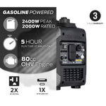 2,000-Watt to 2,400-Watt Recoil Start Portable Gasoline Powered Inverter Generator with CO Alert