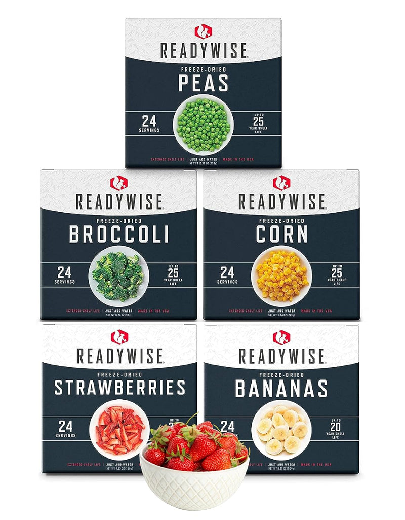 Emergency Food Supply - 120 Servings Fruits and Vegetables Survival Kit Boxes, Dehydrated Meals & Freeze Dried Prepper Food for Backpacking & Camping Essentials, up to 25 Year Shelf Life