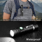 LED Tactical Flashlight Rechargeable, IPX6 Waterproof Flashlight, 2000Lm, Super Bright LED, Zoomable, Pocket-Size Small LED Flashlight for Hiking, Camping, Emergency - with Carry Case