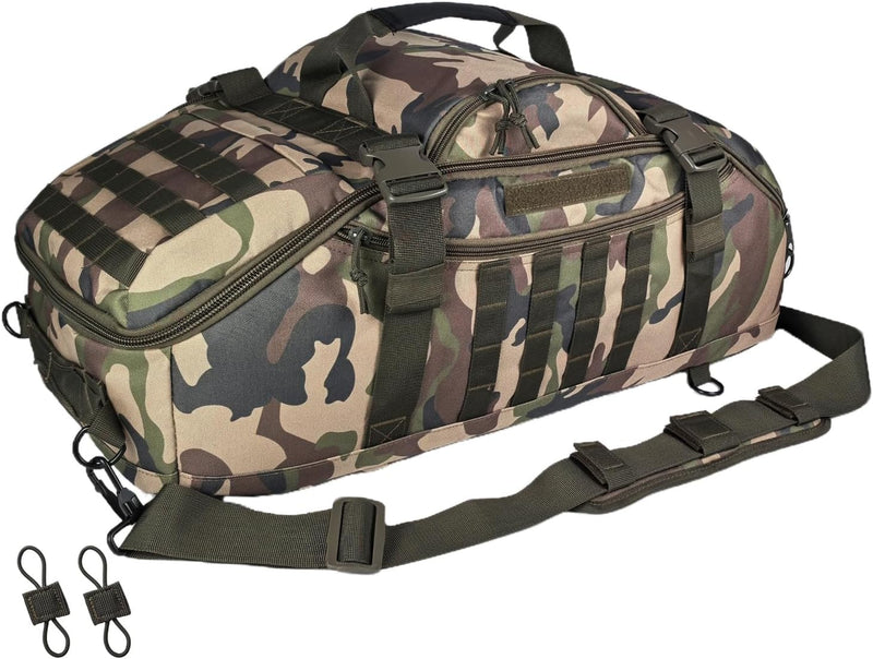 55L Large Duffle Bag, 3-In-1 Tactical Backpack MOLLE Pack for Sports, Gym, Outdoor, Woodland