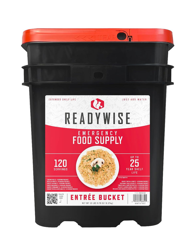 Emergency Food Supply - 120 Servings Favorites Sample Bucket, Survival Food Kit, Freeze Dried Prepper Food & Dehydrated Meals for Camping Essentials & Backpacking, up to 25 Year Shelf Life