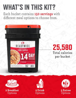 Emergency Food Supply - 14 Day, 150 Servings Emergency Freeze Dried Food Bucket, Protein Meals, Camping Essentials, Survival Kit, Disaster Prepping Supplies, up to 25 Year Shelf Life