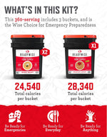 Emergency Food Supply - 360 Servings, 3 Buckets, Freeze Dried & Dehydrated Package of Long Term Meals, Survival Kit for Camping, Prepper Food Storage Supplies, up to 25 Year Shelf Life
