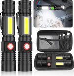 USB Rechargeable Flashlight, Magnetic LED Flashlight, Super Bright LED Tactical Flashlight with Cob Worklight,Waterproof,Zoomable Best Small LED Flashlight for Camping, Emergency Flashlight