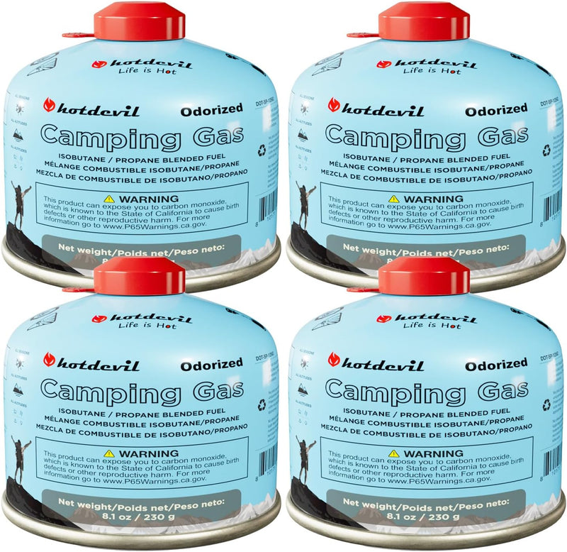 Isobutane Fuel Canister 230 Gram Camping Stove Fuel Butane Propane Blend Isobutane Fuel Canister Camping Fuel Gas Canister Suitable for ALL Seasons Efficient and High Output 8.1Oz(4 Packs)