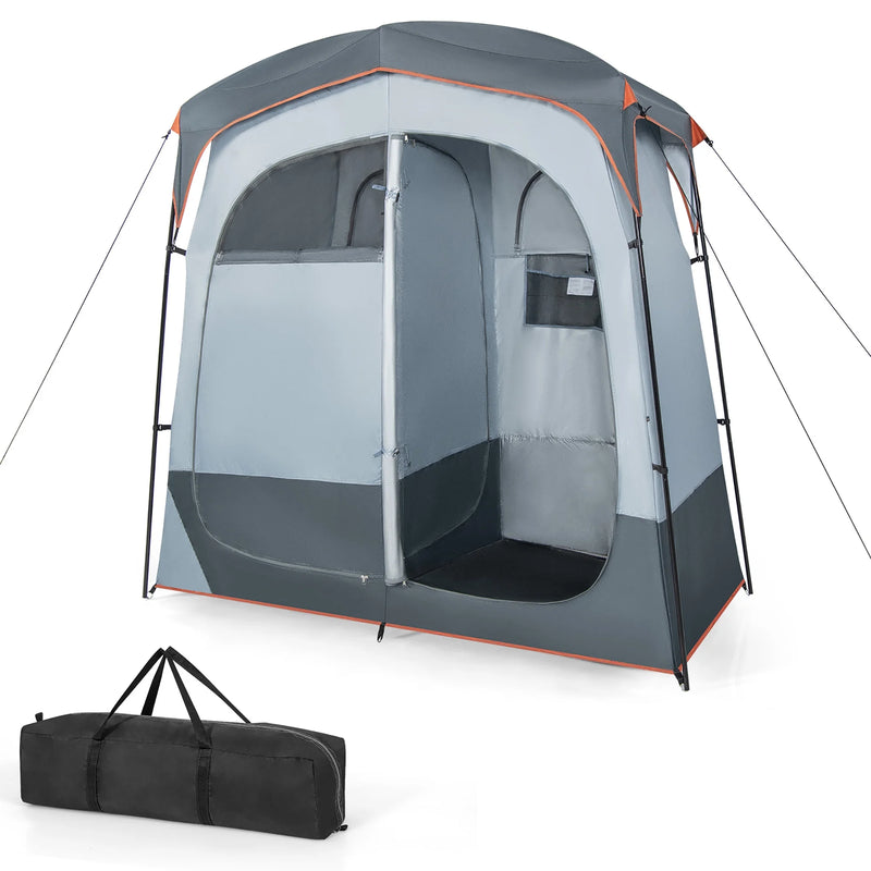 2 Room Shower Tent Oversize Privacy Shelter Portable Dressing Toilet Outdoor Gray