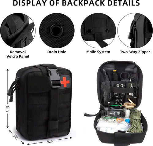 Survival Kit and First Aid Kit, 138 Pcs Survival Gear and Equipment with Molle Pouch, Camping Accessories, Gifts for Men Women Outdoor Fishing Hunting Camping