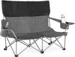 Low Camping Chair Lightweight Double Camping Chair Heavy Duty 2 Person Camping Chair with Cup Holders Padded High Back Camping Loveseat Supports 500 Lbs-Grey