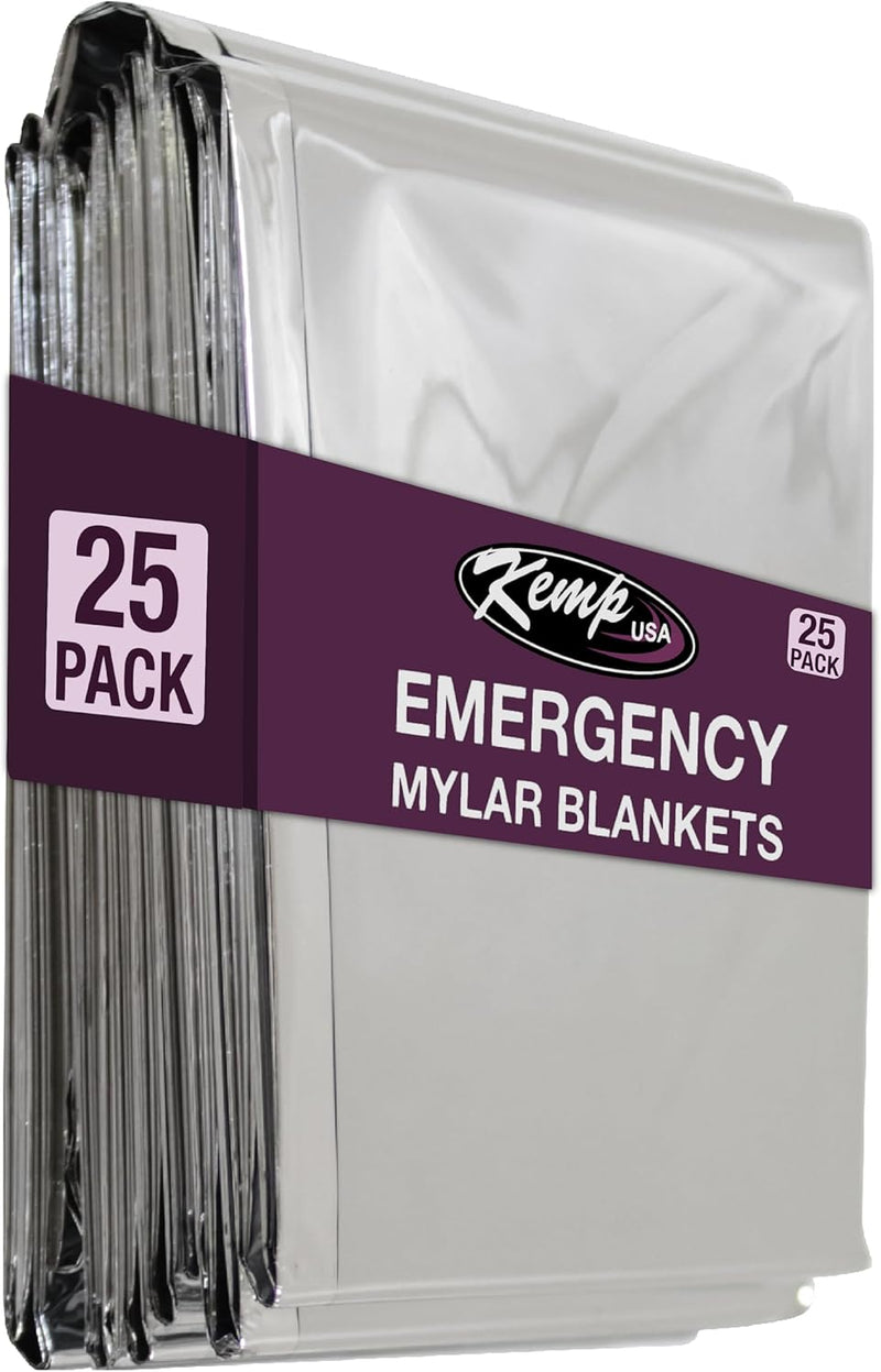 Emergency Mylar Blanket Pack of 25 Lightweight Thermal Reflective Survival Blanket First Aid Disaster Preparedness Camping Vehicle Bug Out Bag Emergency Supply Gear