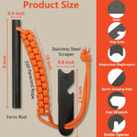 Flint and Steel Fire Starter Kit Survivor, 3/8" 1/2 Inch Ferro Rods and Magnesium Rods with Paracord Handle