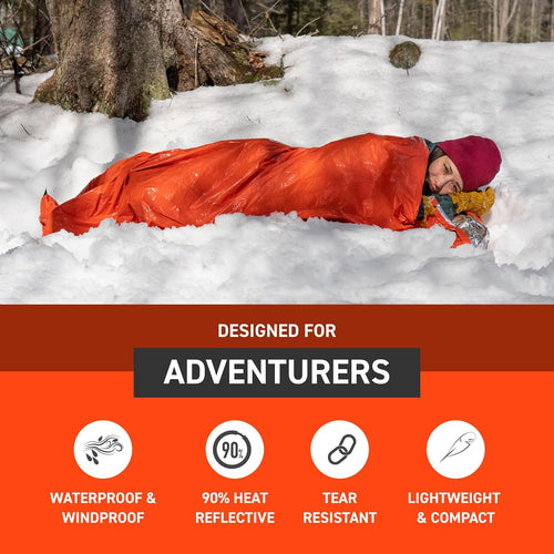 Survive Outdoors Longer 90% Emergency Bivvy - Comes with Survival Whistle & Tinder Paracord Drawstring - Add to Emergency Kit & Hiking Gear - Waterproof, Windproof & Tear-Resistant | PrepWiseGear