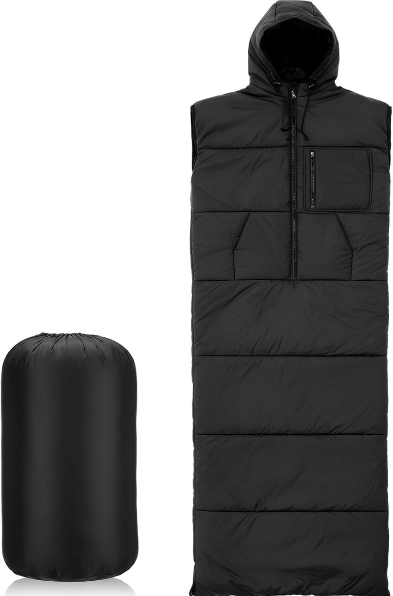 Winter Wearable Sleeping Bag for Adults with Hood 74 Inch Long 0 Degree Cold Weather Insulated Weather Sleeping Bag for Extreme Cold Camping Hiking Stadium