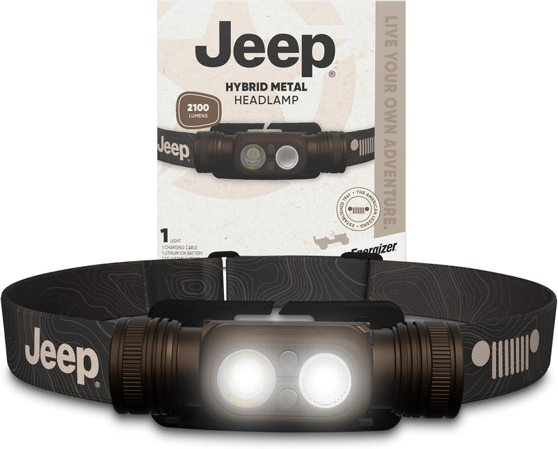 Jeep HM-2100 Headlamp Rechargeable, Hybrid Power Source Head Lamp, IPX4 Water-Resistant, Bright Rechargeable Headlamp, USB-C Cable Included