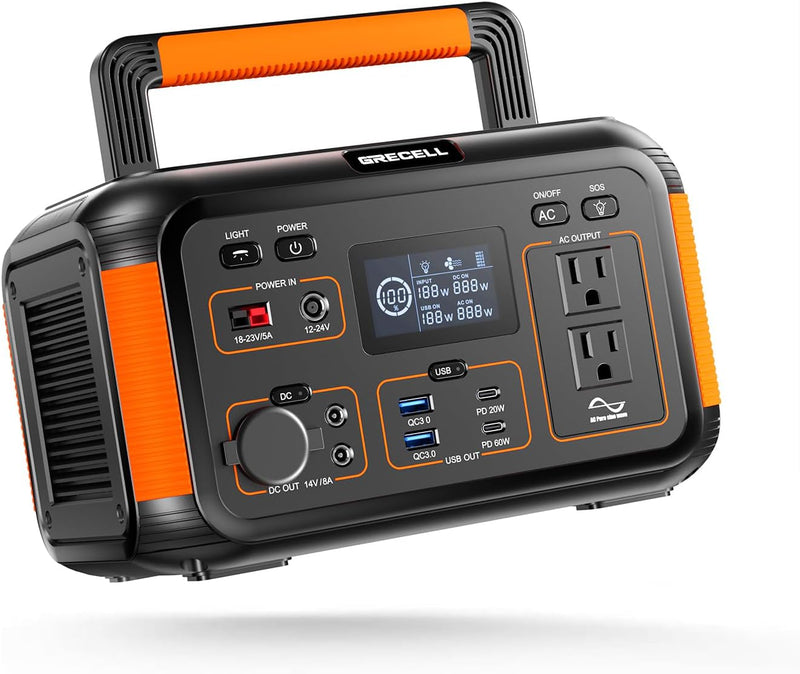 500W Portable Power Station 444Wh Solar Generator with 110V Pure Sine Wave AC Outlet/Pd60W, 1000W Peak Power Station for Camping Trip RV Outdoor Home Emergency Backup & Solar Powered