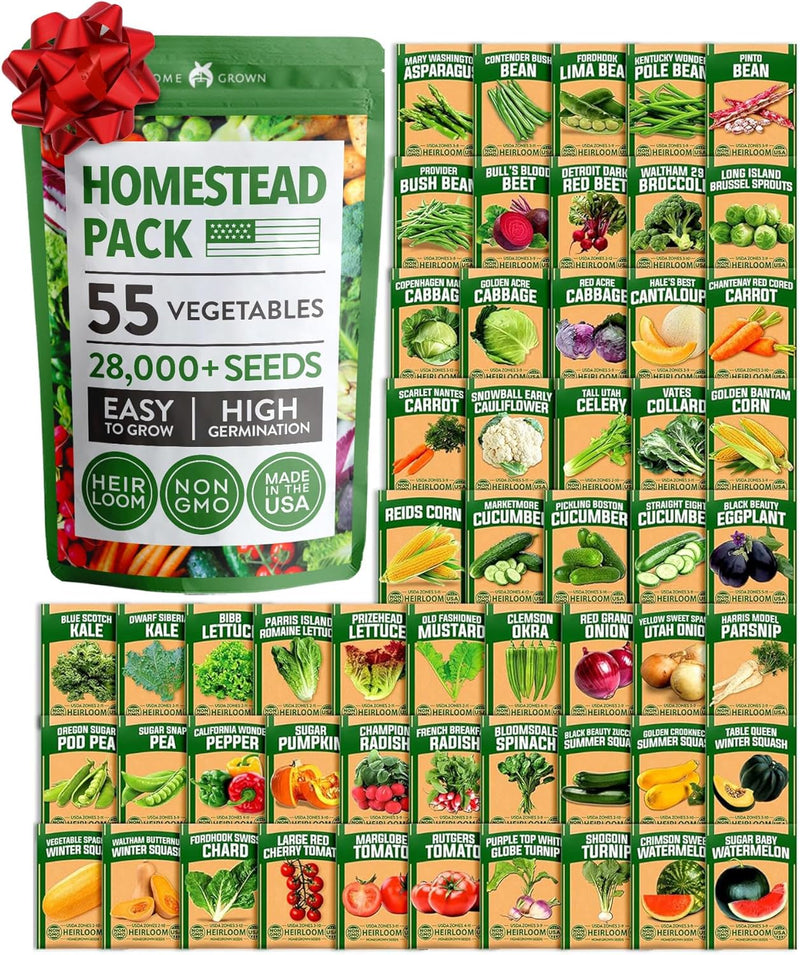 55 Variety Survival Seed Vault 28,000+ Heirloom Non-Gmo Vegetable Seeds for Planting, High Germination, Emergency Food Supply,Year-Round Garden Starter Kit,Gift for Gardeners