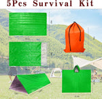5Pcs Survival Kit Portable Survival Tents and Shelters Camping Emergency Blankets 2 Person Sleeping Bags Rain Ponchos for Adults Bulk for Outdoor Hiking,First Aid