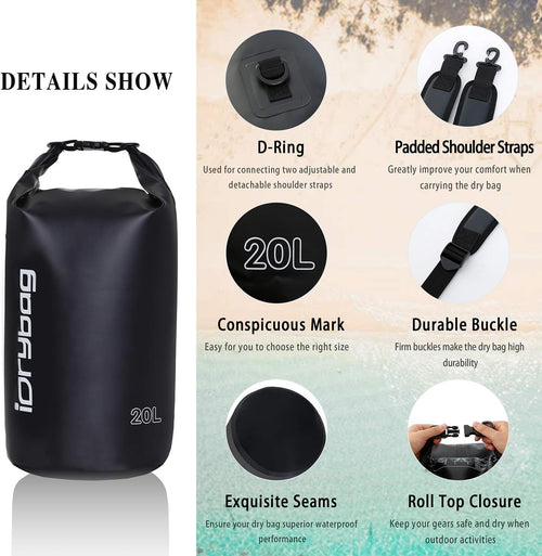 Dry Bag for Kayaking Waterproof 2L/5L/10L/15L/20L, Small Dry Sack Waterproof Bag for Boating