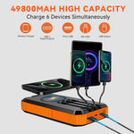 49800Mah Solar Power Bank Portable Solar Charger Built in 3 Cables and 5W Wireless Charger Power Bank,Built-In Super Bright Flashlight,Battery Pack Suitable for Outdoor Camping Hiking(Orange﻿)