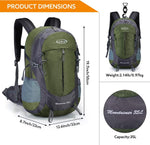 35L Hiking Backpack Water Resistant Outdoor Sports Travel Daypack Lightweight with Rain Cover for Women Men (Army Green)