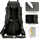 75L Hiking Backpack with Rain Cover Waterproof Camping Backpack Shoes Warehouse for Men Women, Frameless