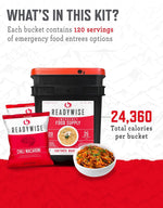Emergency Food Supply - 120 Servings Favorites Sample Bucket, Survival Food Kit, Freeze Dried Prepper Food & Dehydrated Meals for Camping Essentials & Backpacking, up to 25 Year Shelf Life