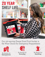 Emergency Food Supply - 120 Servings Fruit Bucket, Nutritious Meals, Dehydrated & Freeze Dried Food for Backpacking, Camping Essentials & Disaster Prepping Supplies, up to 25 Year Shelf Life