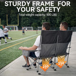Low Camping Chair Lightweight Double Camping Chair Heavy Duty 2 Person Camping Chair with Cup Holders Padded High Back Camping Loveseat Supports 500 Lbs-Grey