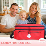 First Aid Bag Empty Large 2 Layer Medical Bag with Shoulder Strap 16”X 9½” X 7” Medicine Organizer Box Travel First Aid Kit Emergency Supplies Storage Bag for Car, Home, Office, Outdoor (Red) | PrepWiseGear