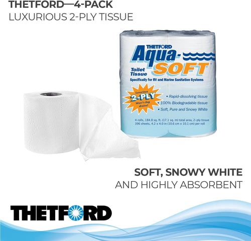 Aqua-Soft Toilet Tissue - Toilet Paper for RV and Marine - 2-Ply -  03300 (Pack of 4 Rolls) , White