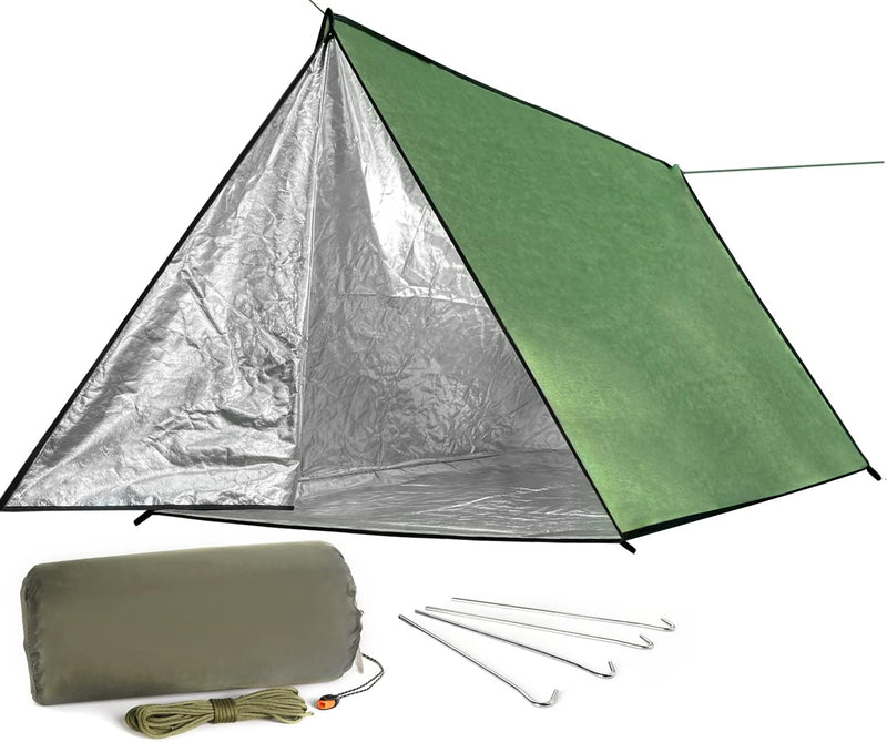 Extra Large Zipper Reusable Survival Emergency Shelter Tent,Thermal Waterproof Fireproof Lightweight Bugout, with Paracord?Stake for Camping,First Aid,Hiking&Bushcraft