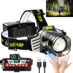 Rechargeable Headlamp, 3500 LM Super Bright Headlamp with Digital Display & 9 Lighting Modes, Includes Red Light for Night Vision, Battery Powered for Camping, Running, Hiking & Outdoor Activities