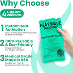 Instant Heat Packs Medium (5×9”)- Medical Grade Reusable Green 1-Pack Fast and HOT - Made in USA for Muscle Aches, Back, Arm, Shoulder, Pain Relief, Warmth on the Go; Heating Pad Click Heat