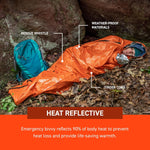 Survive Outdoors Longer 90% Emergency Bivvy - Comes with Survival Whistle & Tinder Paracord Drawstring - Add to Emergency Kit & Hiking Gear - Waterproof, Windproof & Tear-Resistant