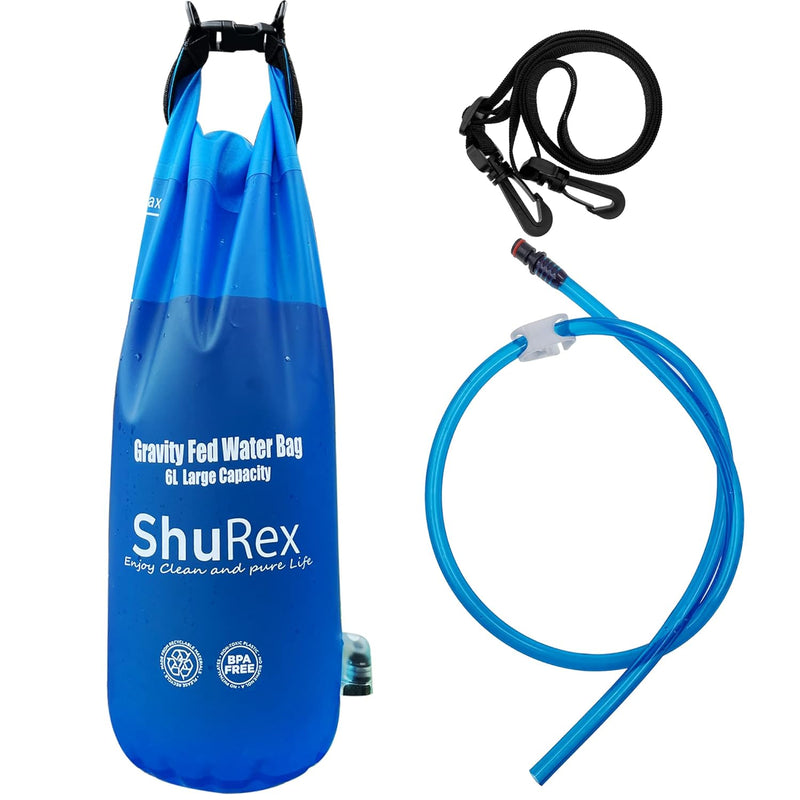 Gravity-Fed Water Bag for Sawyer Survival Water Filter Straw, 1.5 Gal Large Gravity Water Bladder Compatible with Lifestraw and Other Water Filter Straw, Foldable, Bpa-Free (6L)